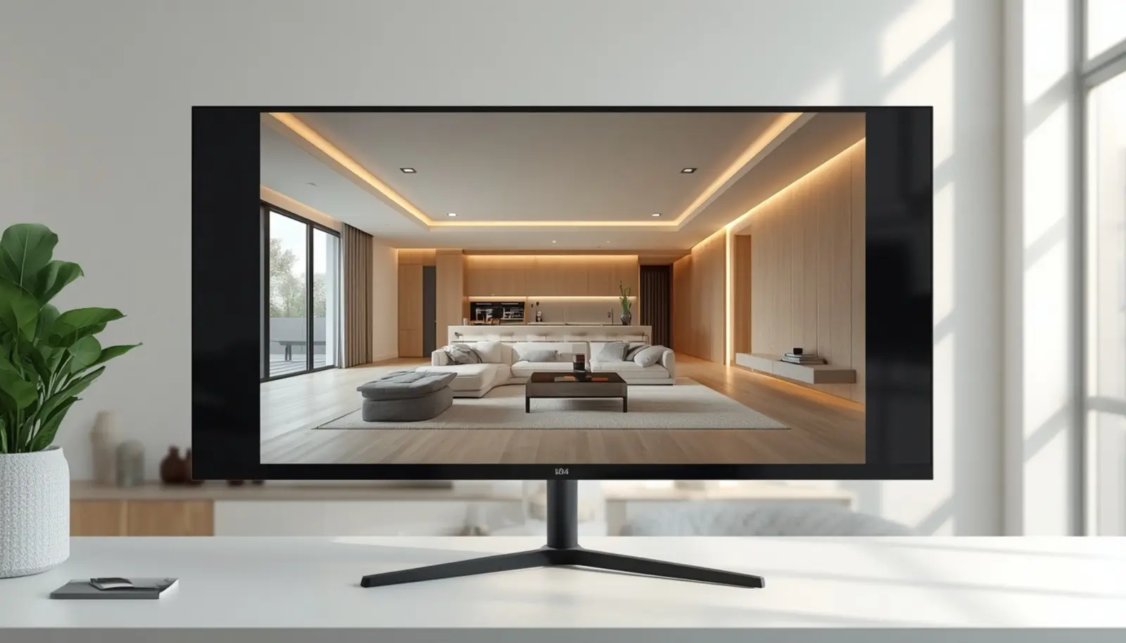 Visualización en render 3D de un interior moderno de apartamento