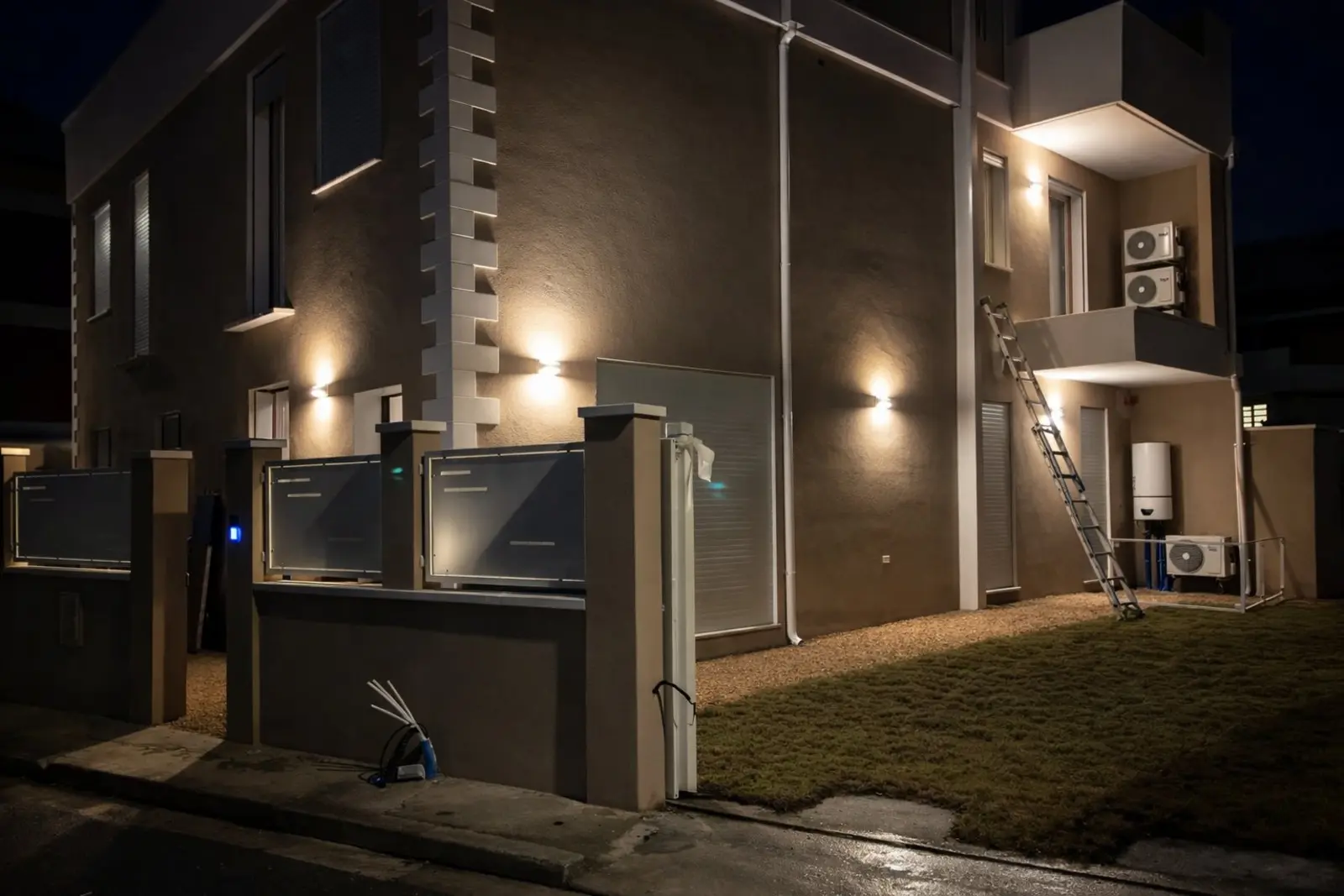 NorDomus completed residential development in Sardinia at night with lighting